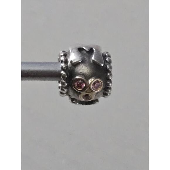 Pandora 925 Sterling Silver & 14k Gold Two Tone Pink CZ Retired Mom Charm - Picture 8 of 8